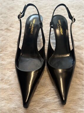 Saint Laurent Black Pointed Slingback Heels